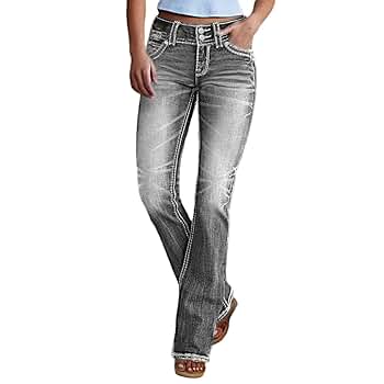 AprPith Women Mid Waisted Bootcut Jeans Zip Stretchy Slim